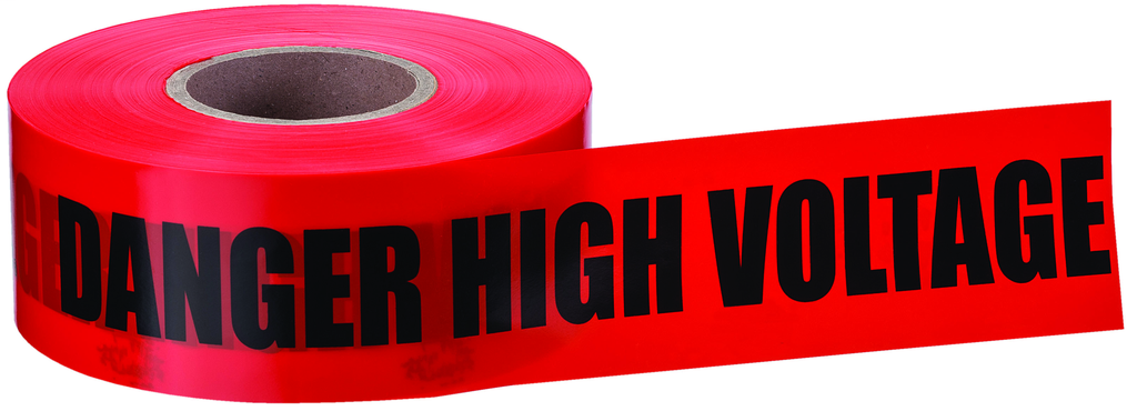 Barricade Tape, "Danger High Voltage Keep Out", Red, 3" x 1,000'