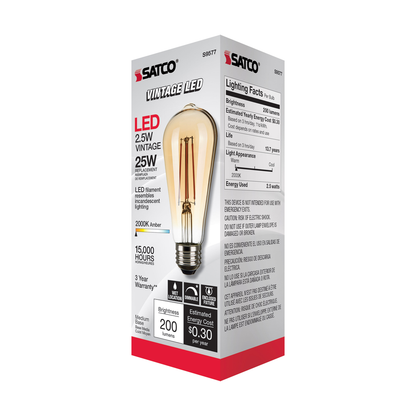 2.5 Watt ST19 LED; Transparent Amber; Medium base; 2000K; 220 Lumens; 120 Volt