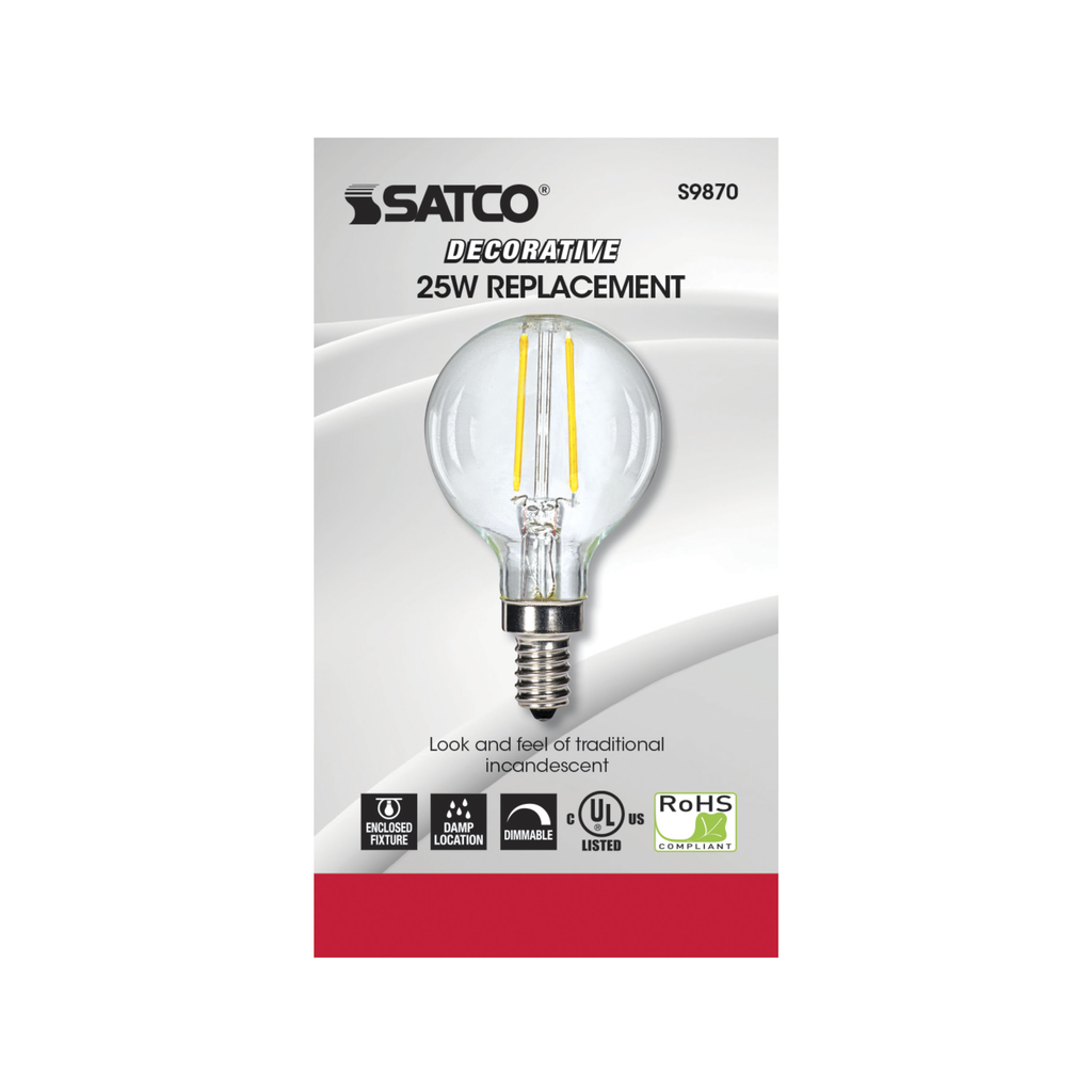 2.5 Watt G16.5 LED; Clear; Candelabra base; 2700K; 200 Lumens; 120 Volt