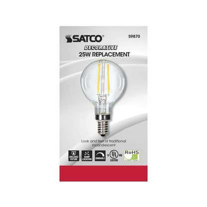 2.5 Watt G16.5 LED; Clear; Candelabra base; 2700K; 200 Lumens; 120 Volt