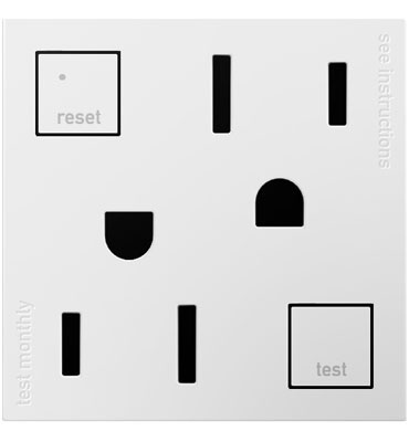 adorne® Tamper-Resistant 15A Duplex Self-Test GFCI Receptacles, White