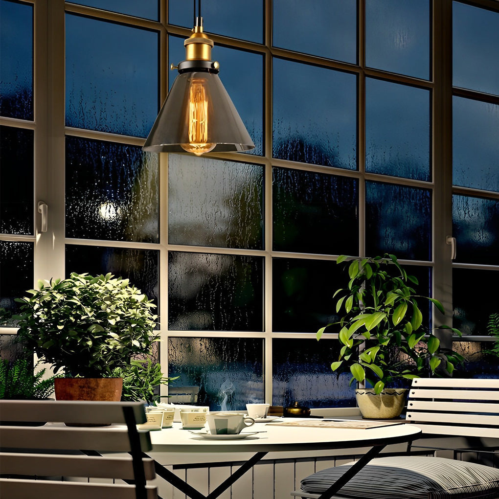 [Open-Box]Retro Creative Glass Electroplated Smoke Gray Industrial Pendant Lamp