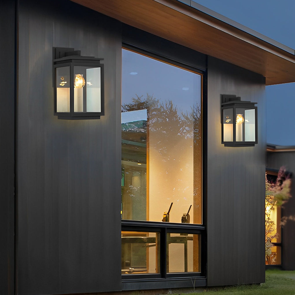 Waterproof Rectangular Glass Black Outdoor Wall Lantern Lantern