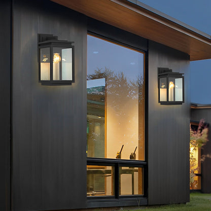Waterproof Rectangular Glass Black Outdoor Wall Lantern Lantern