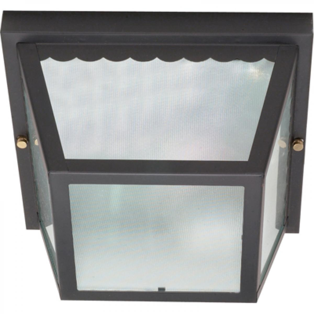 2 Light - 10" Carport Flush with Textured Frosted Glass - Black Finish