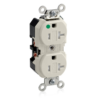 20 Amp Duplex Receptacle/Outlet, Hospital Grade, Tamper-Resistant, Self-Grounding