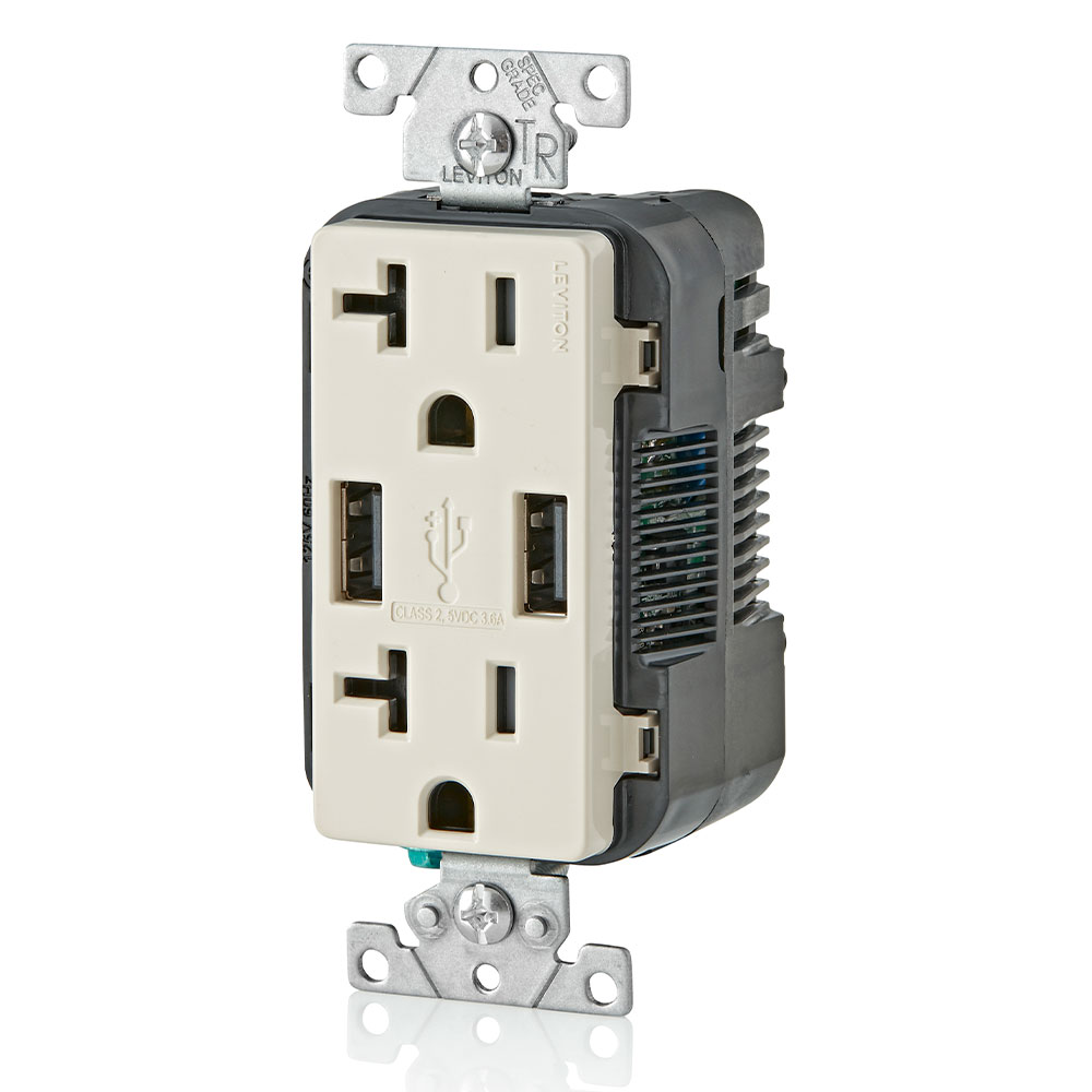 3.6A USB Type-A/Type-A Wall Outlet Charger with 20A Tamper-Resistant Receptacles
