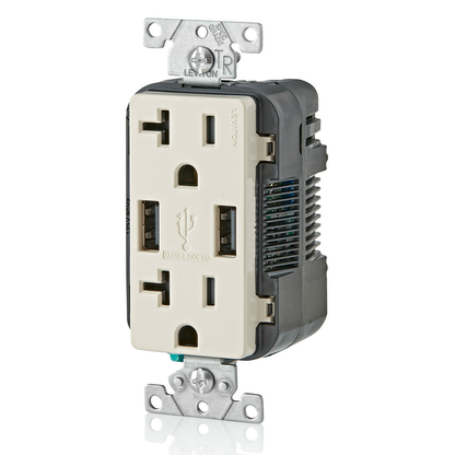 3.6A USB Type-A/Type-A Wall Outlet Charger with 20A Tamper-Resistant Receptacles