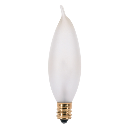 25 Watt CA8 Incandescent; Frost; 1500 Average rated hours; 200 Lumens; Candelabra base; 120 Volt