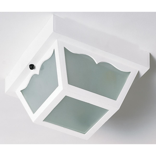 1 Light - 8" Carport Flush with Frosted Acrylic Panels - White Finish