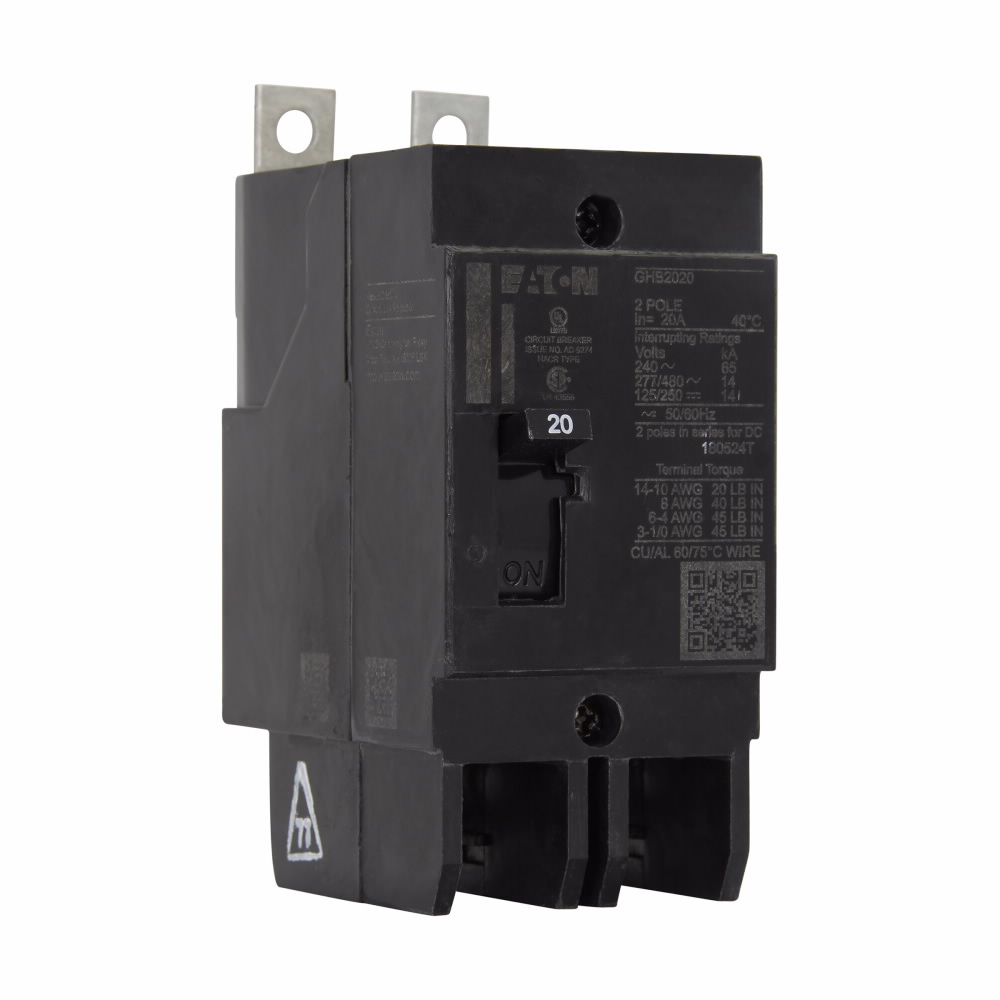 20 Amp Molded Case 2 Pole Circuit Breaker Bolt-On, 480 Volt