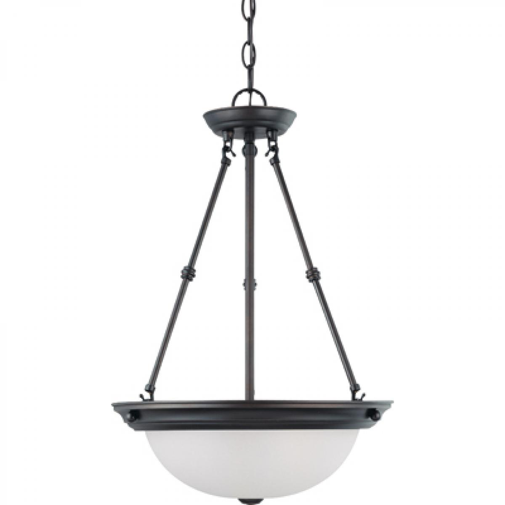 3 Light - 15" Pendant with Frosted White Glass - Mahogany Bronze Finish