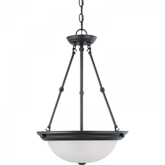 3 Light - 15" Pendant with Frosted White Glass - Mahogany Bronze Finish