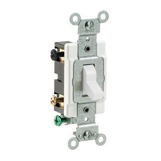 20 Amp, 120/277V, Toggle 4-Way AC Quiet Switch, Com Spec Grade, Grounding, Side Wired, WHT