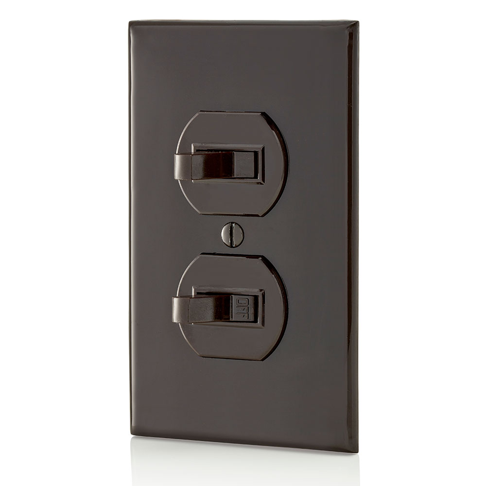 15 Amp, 120/277 Volt, Duplex Style Single-Pole / 3-Way AC Combination Switch, Residential/Commercial Specification Grade, Non-Grounding, Side Wired, Brown