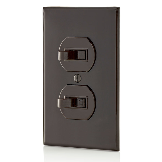 15 Amp, 120/277 Volt, Duplex Style Single-Pole / 3-Way AC Combination Switch, Residential/Commercial Specification Grade, Non-Grounding, Side Wired, Brown