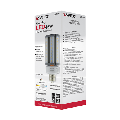 45 Watt; LED HID Replacement; CCT Selectable; Mogul extended base; 100-277 Volt; ColorQuick Technology