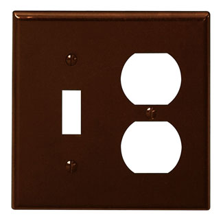 2-Gang Wallplate, 1-Toggle 1-Duplex Combination, Standard Size, Thermoset, Brown