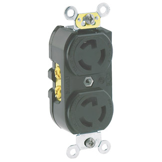 15 Amp, 277 Volt, Duplex Locking Receptacle, Industrial Grade