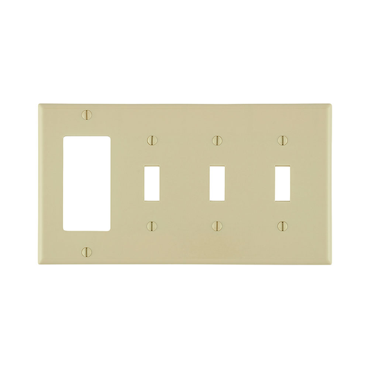 4-Gang Combination Wallplate, 3-Toggle and 1-Decora/GFCI, Standard Size, Ivory