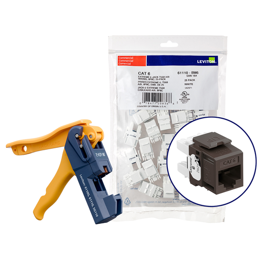 150 EXTREME™ Cat 6 QUICKPORT™ Jacks, Bulk QUICKPACK™, Brown, Kitted with JackRapid™ Tool