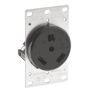 30 Amp, 125 Volt, NEMA TT-30R, 2P, 3W, Flush Mtg Receptacle, Straight Blade, Industrial Grade, Grounding, (For Recreational Vehicles), Side Wired, Steel Strap - Black