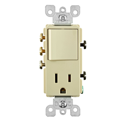 15 Amp Decora 3-Way Switch / 5-15R Outlet/Receptacle Combination Device, Grounding, Ivory