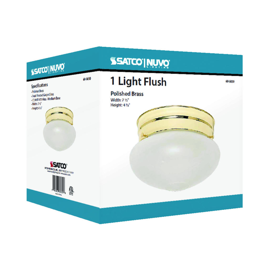 1 Light - 6" - Flush Mount - Small Frosted Grape Mushroom, Color retail packaging
