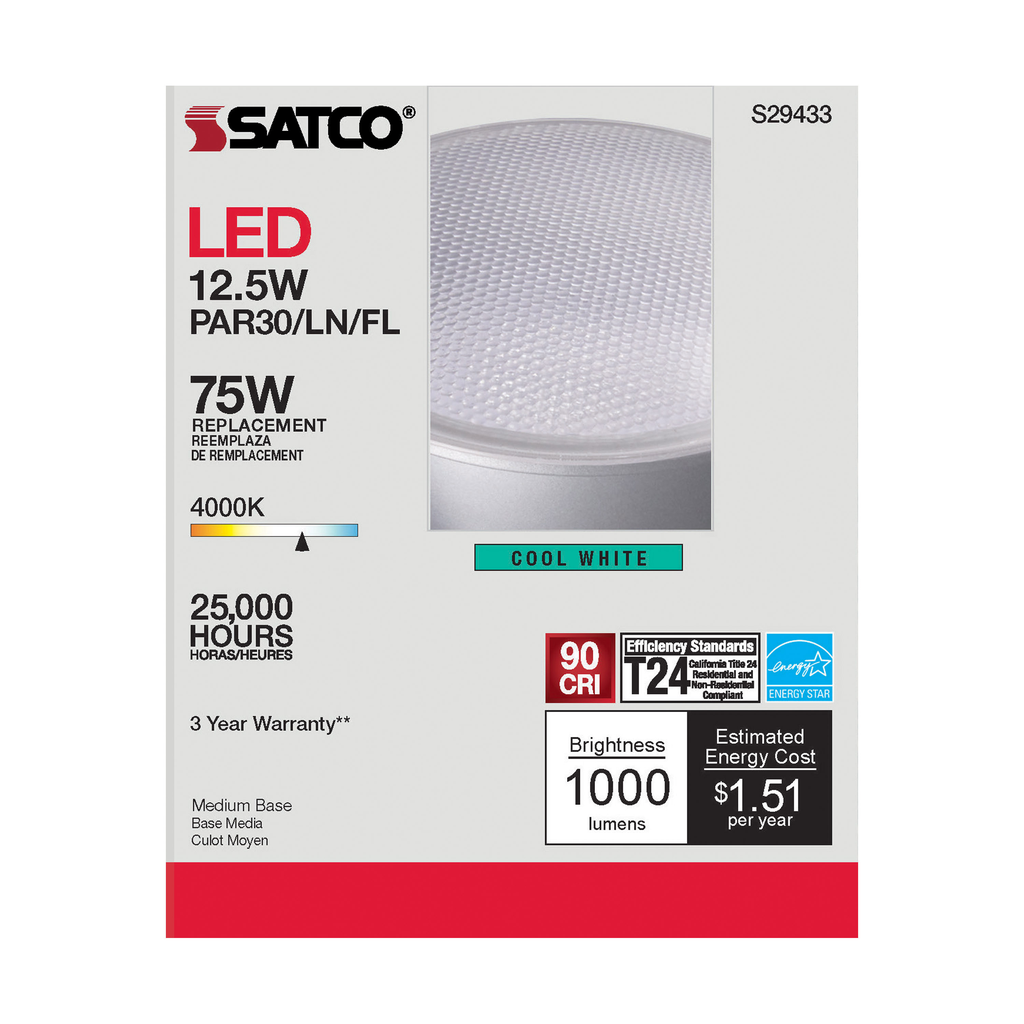 12.5 Watt; PAR30LN LED; 4000K; 40 deg. Beam Angle; Medium base; 120 Volt