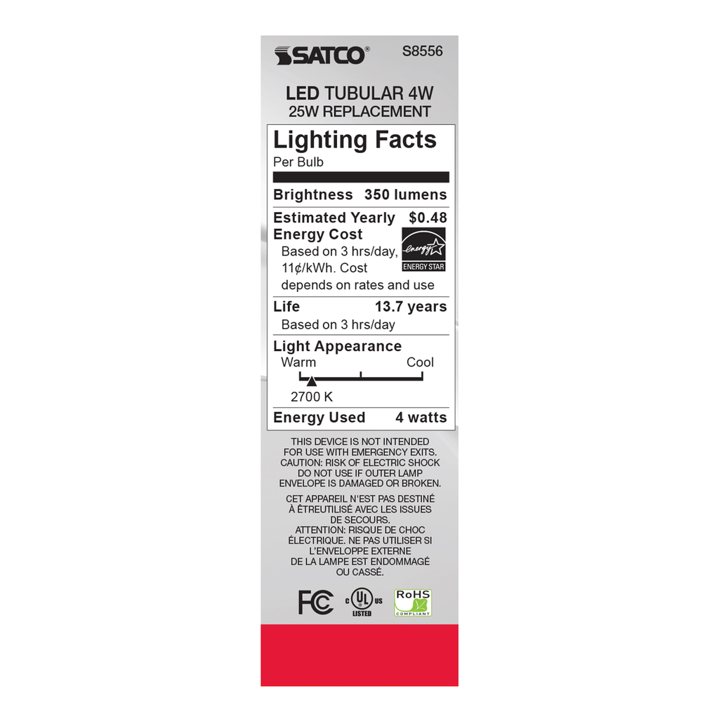 4 Watt T10 LED; Clear; Medium base; 2700K; 350 Lumens; 120 Volt