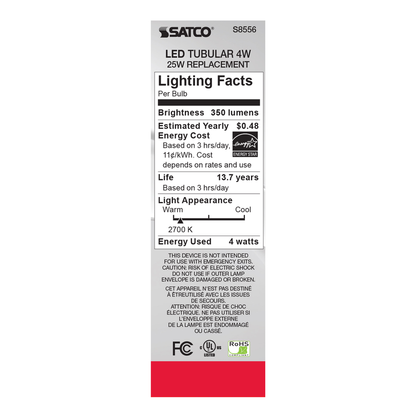 4 Watt T10 LED; Clear; Medium base; 2700K; 350 Lumens; 120 Volt