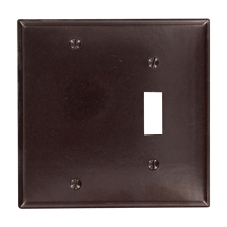 2-Gang Wallplate, 1-Toggle 1-Blank Combination, Standard Size, Thermoset, Brown