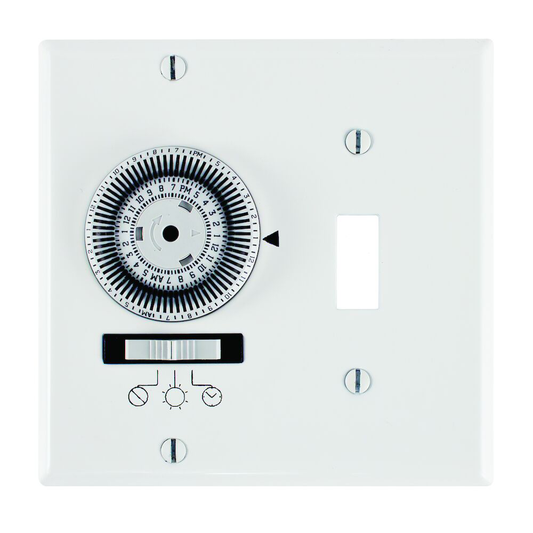 24-Hour Heavy-Duty Mechanical In-Wall Timer, Timer and Toggle Switch, 120 VAC, 20A, SPST, 2 Gang, White