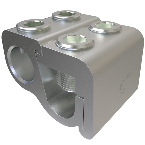 Aluminum Parallel Tap Connector, Dual Rated, Main Conductor Range 750-500, Tap Range 750-1/0, Tin Plated, UL, CSA