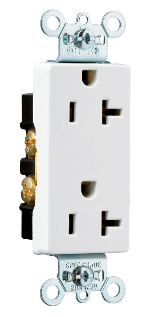20A 125V Heavy Duty Spec-Grade Decorator Duplex Receptacle, Back and Side Wire, White
