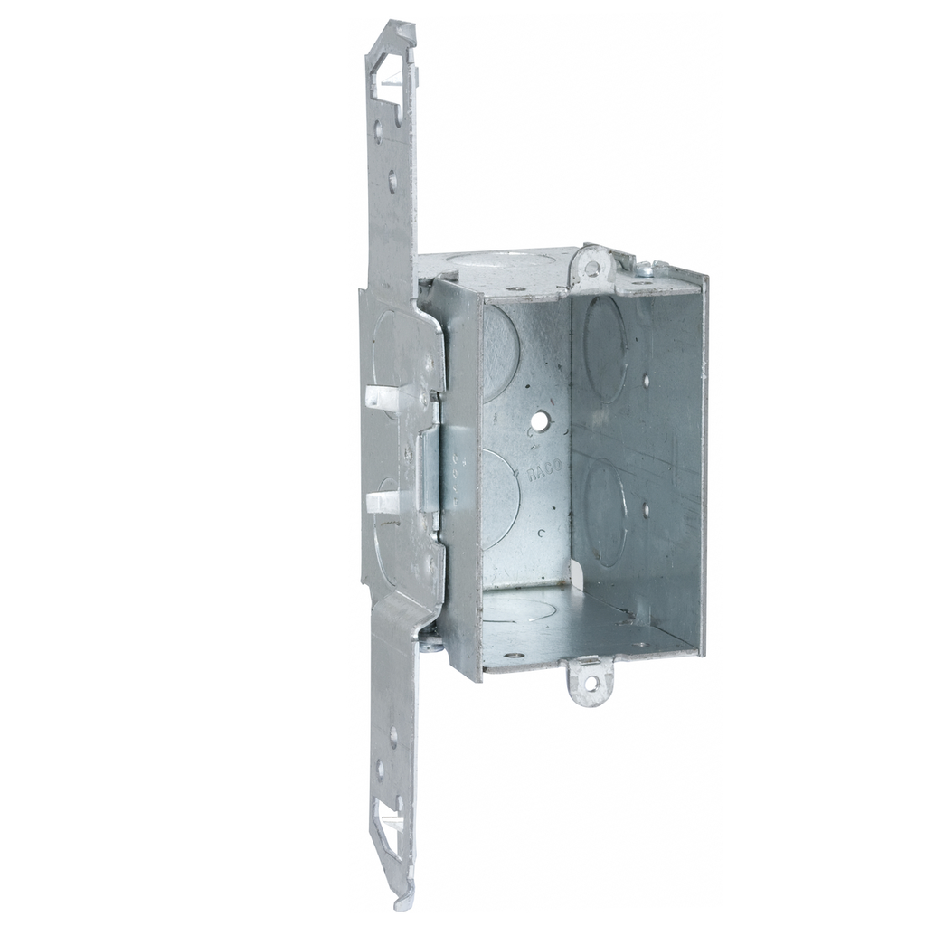 3 in. x 2 in. Switch Box, Gangable, 2-3/4 in. Deep, Six 1/2 in. KO's, TS Bracket