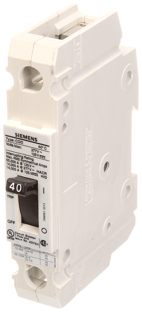 BREAKER CQD 1P 40A 277VAC 14KA DIN RAIL