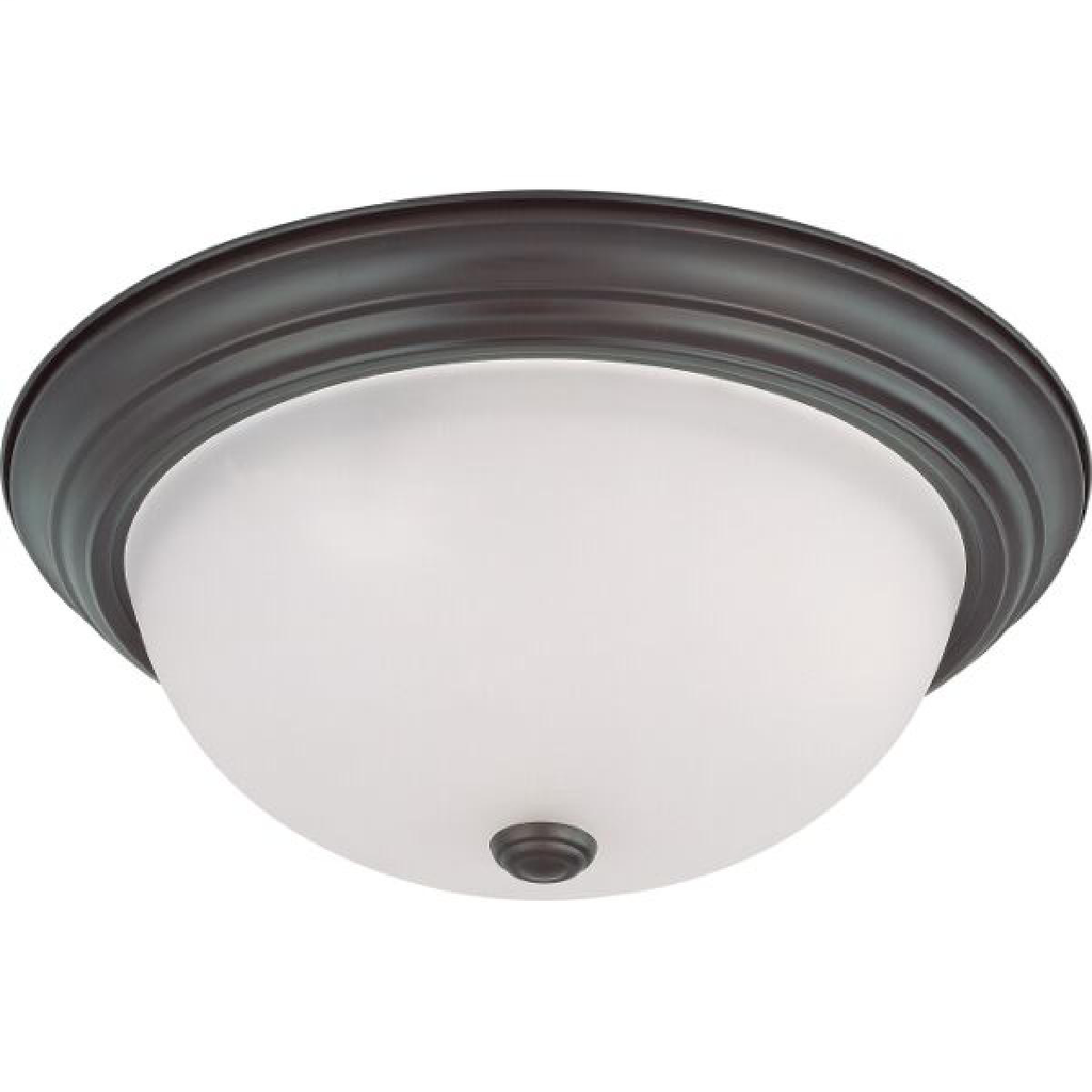 3 Light - 15" Flush with Frosted White Glass - Mahogany Bronze Finish