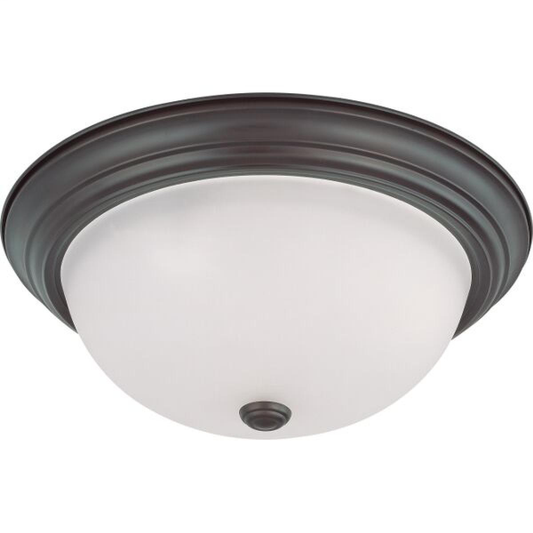 3 Light - 15" Flush with Frosted White Glass - Mahogany Bronze Finish