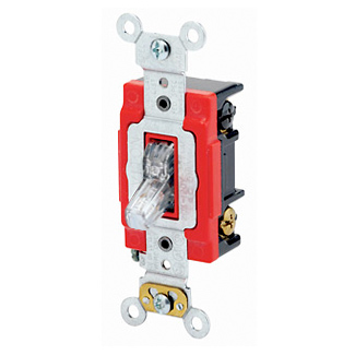 20 Amp, 120 Volt, Toggle Pilot Light - Illuminated ON - Req. Neutral 3-Way AC Quiet Switch, Extra Heavy Duty Spec Grade, Self Grounding, Back & Side Wired, - Clear