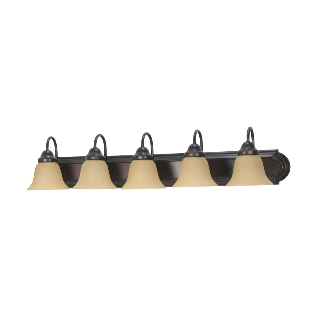 Ballerina - 5 Light 36" Vanity with Champagne Linen Washed Glass - Mahogany Bronze Finish