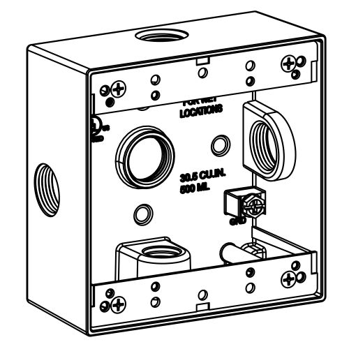 2-GANG BOX 2" DEEP WITH 5 X-CONFIG OUTLET HOLES - 1/2" SIZE