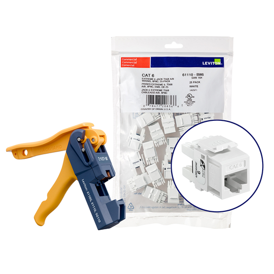 150 EXTREME™ Cat 6 QUICKPORT™ Jacks, Bulk QUICKPACK™, White, Kitted with JackRapid™ Tool