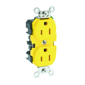 15 Amp Duplex Receptacle/Outlet, Industrial Grade, Corrosion-Resistant, Self-Grounding