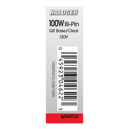 100 Watt; Halogen; T4; Clear; 2000 Average rated hours; 1700 Lumens; Bi Pin G8 base; 120 Volt