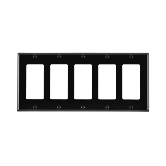 5-Gang Decora/GFCI Device Wallplate, Standard Size, Thermoset, Black