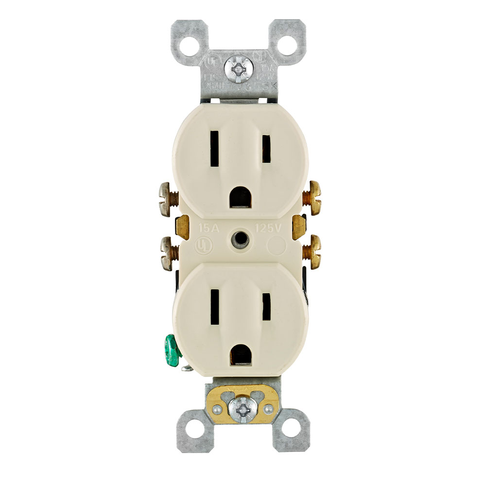 15 Amp Duplex Outlet/Receptacle, Self-Grounding, Light Almond