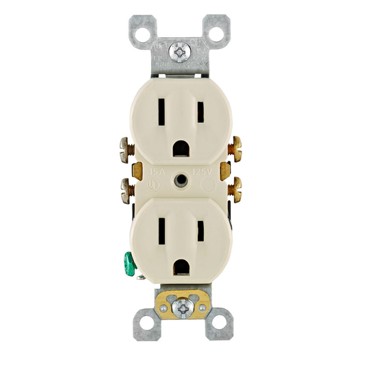 15 Amp Duplex Outlet/Receptacle, Self-Grounding, Light Almond
