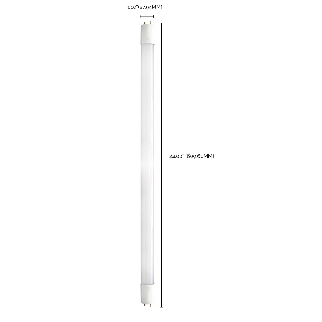 9 Watt T8 LED; 2Ft; 4000K; Medium Bi Pin base; 50000 Average rated hours; 1150 Lumens; Type B; Ballast Bypass; Single or Double Ended Wiring