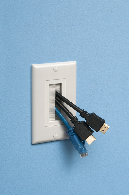 Cable entry device with brush style cover. White Non-metallic. Includes two #6 screws.